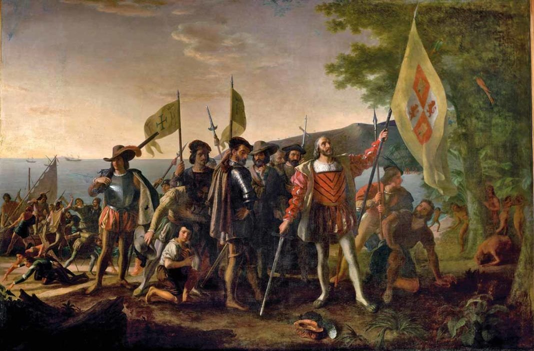 Desembarco de Cristóbal Colón en América, por John Vanderlyn, 1847.