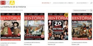 Algunos de los ejemplares disponibles de la revista de historia "La Aventura de la Historia".