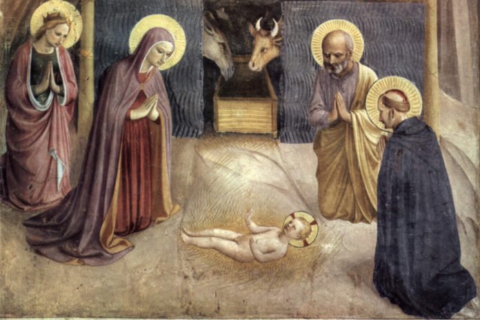 "Adoración del niño", fresco de Fra Angelico realizado entre 1439 y 1443, Florencia, Museo de San Marcos.