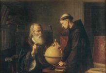 "Galileo en la Universidad de Padua demostrando las nuevas teorías astronómicas", por Félix Parra, 1873.