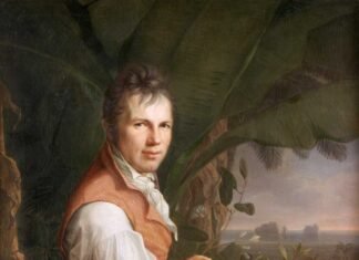 HUMBOLDT EN VENEZUELA, con la prensa de plantas sobre las piernas. Así imaginó el pintor F. G. Weitsch a su modelo cuando le retrató en 1806, a su vuelta a Europa.