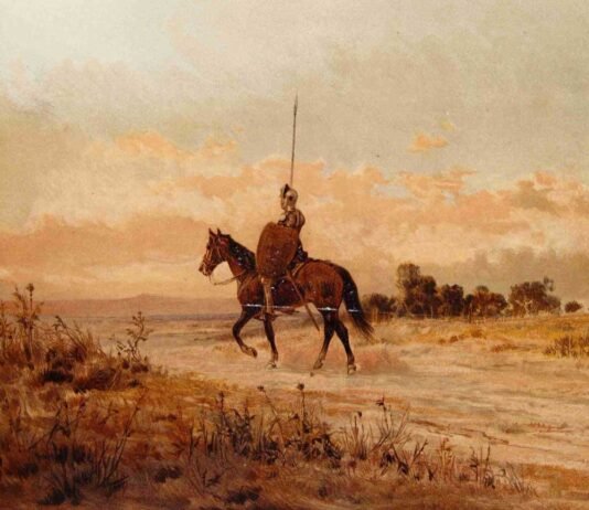 Recreación pictórica de Don Quijote de la Mancha.