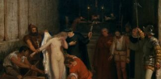 Una mujer desnuda está a punto de ser TORTURADA por la Inquisición, según la interpretación de Víctor Manzano, 1859, Museo del Prado.
