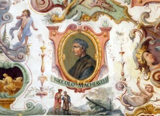 Maquiavelo en un fresco de la Galería de los Uffizi, en Florencia.