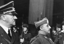 Hitler y Franco durante la entrevista de ambos en Hendaya (Francia), 1940.