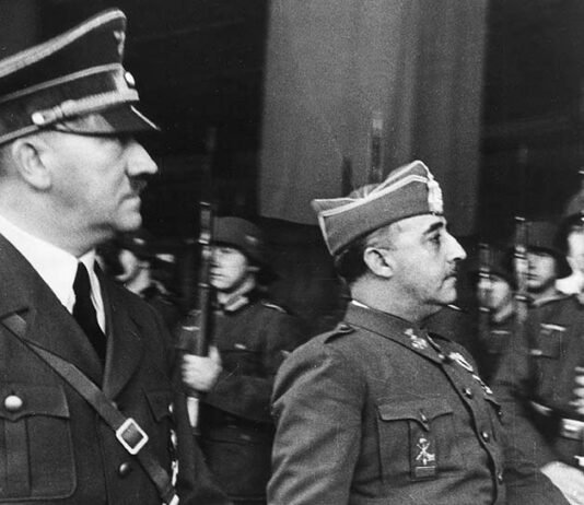 Hitler y Franco durante la entrevista de ambos en Hendaya (Francia), 1940.