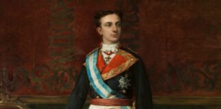 Detalle de un retrato del rey Alfonso XII, hacia 1875, por Manuel Domínguez Sánchez, Madrid, Museo del Prado.